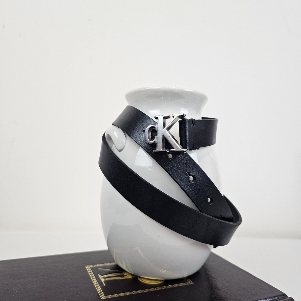 Calvin Klein Black Belt with CK Silver Buckle